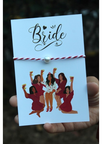 20 Adet Kırmızı Beyaz Şans Bilekliği - Kına Hediyesi - Nikah Hediyesi - Bride (Isim Yazılır) M3