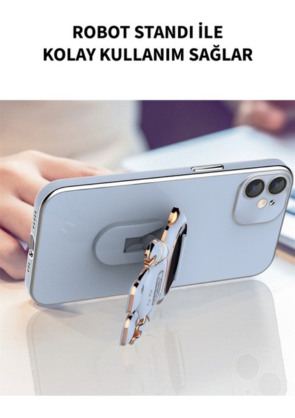 Deilmi Robot Parlak Lila Apple iPhone 13 Pro Max Uyumlu Kamera Korumalı Yumuşak Silikon Stand Luxury Robot Kapak Kılıf