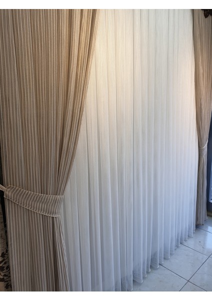 Lüks Fon Tül Perde Vizon Rengi Tek Kanat Sık Pile En 100, Boy 280 fırsatları