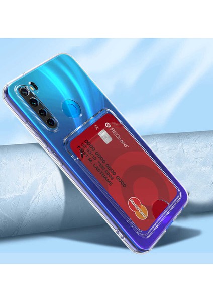 Xiaomi Redmi Note 8 Uyumlu Kılıf Kartlıklı Cüzdanlı Kamera Korumalı Şeffaf Renksiz Esnek Silikon Kapak