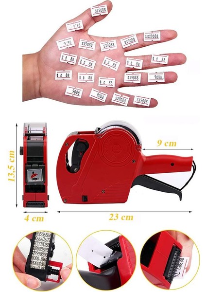 Etiket Makinesi Kırmızı 1 Adet Etiket Makinası 8 Haneli Yedek Kartuşlu Mağaza Dükkan Market Için Ideal fiyatları