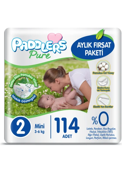 Pure 2 Numara Mini  3-6 kg  114 Adet Aylık Fırsat Paketi