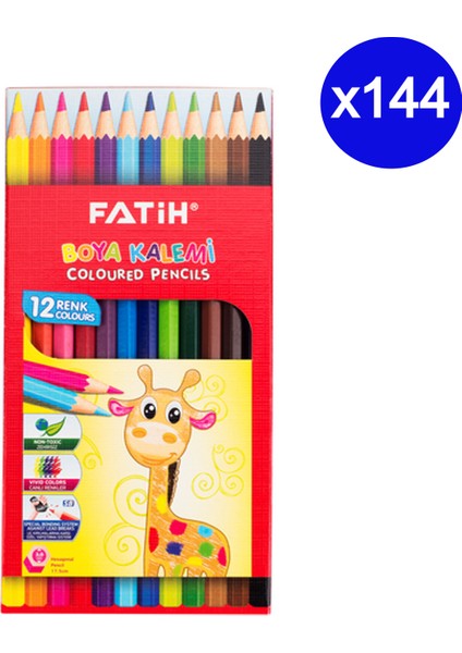 12 Renk Tam Boy Kuru Boya Kalemi 144 Adet