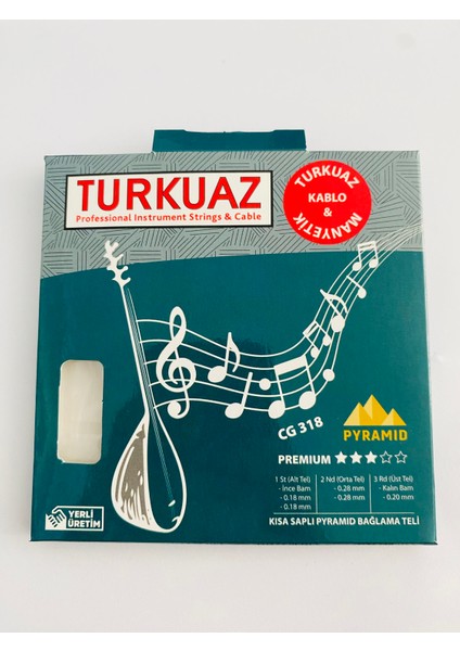 Turkuaz CG318 Pyramid + Ipek Bamlı Kısa Sap Bağlama Teli 0.18MM