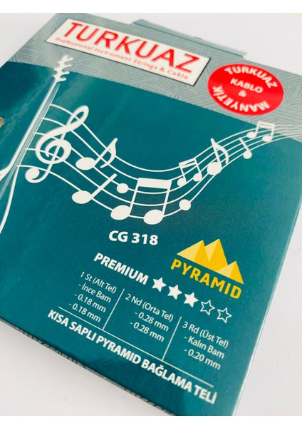 Turkuaz CG318 Pyramid + Ipek Bamlı Kısa Sap Bağlama Teli 0.18MM