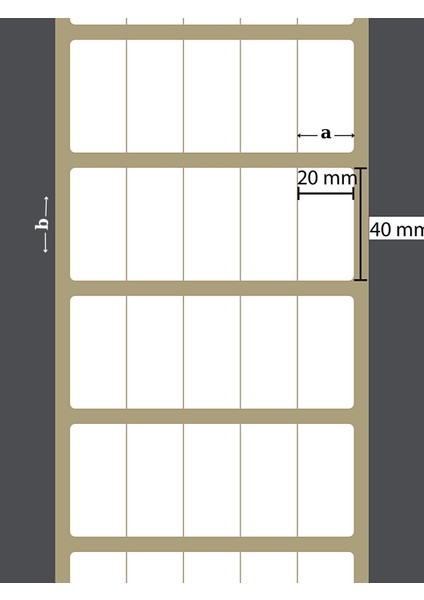 40X20 mm Termal Barkod Etiketi Yan Yana 5 Sıra Yapışkanlı Etiket (1 Rulo = 5000 Adet)