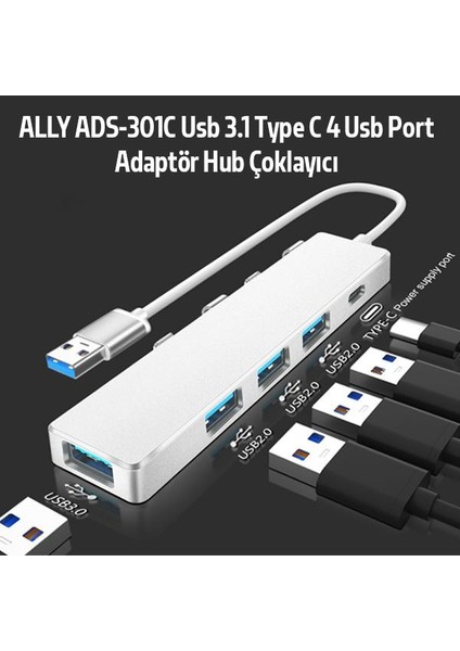Polham 5in1 USB To 4x USB Girişli 1x USB C Girişli Çevirici Çoğaltıcı Adaptör Hub, Ultra Hızlı