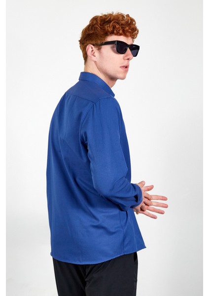 Indigo Erkek Kolay Ütülenebilir Standart Fit Normal Kesim Oxford Gömlek