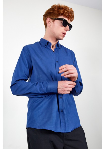 Indigo Erkek Kolay Ütülenebilir Standart Fit Normal Kesim Oxford Gömlek modelleri