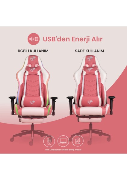 GC3001PW Masaj Yastıklı, Rgb LED Işıklı, 4d Kolçaklı, Ayak Destekli Profesyonel Oyuncu Koltuğu modelleri