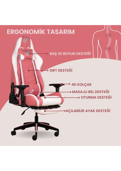 GC3001PW Masaj Yastıklı, Rgb LED Işıklı, 4d Kolçaklı, Ayak Destekli Profesyonel Oyuncu Koltuğu fırsatları