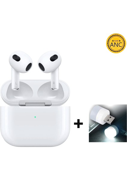 Airpods 3. Nesil Silikonsuz Bluetooth Kulaklık  + 1 Adet Usb Lamba