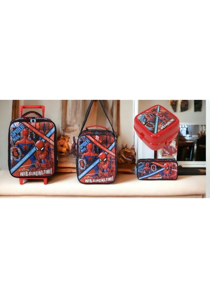 Spıderman Çekçekli Anaokulu Çantası Box Web,beslenme Çantası,kalem Kutu ve Beslenme Kabı