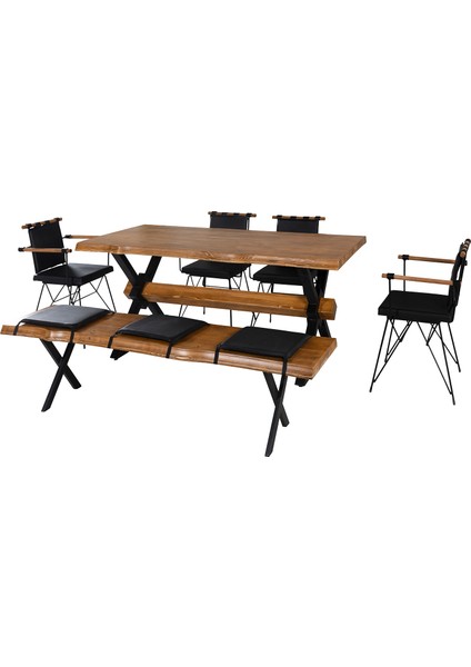 Koza Ladin Ahşap 4 Sandalyeli Benchli Yemek Masa Takımı