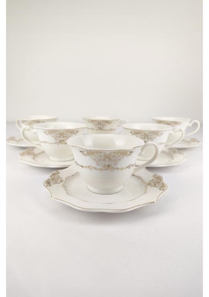 Porselen Desenli 6 Kişilik Gold Yaldızlı Kahve Fincan Takımı fiyatları