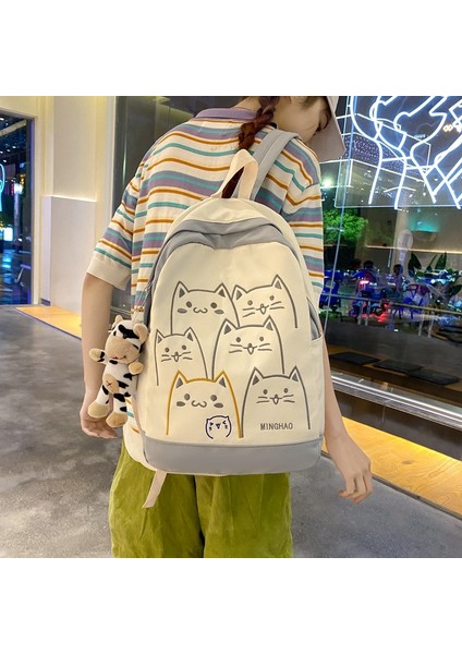 Sevimli Işlemeli Karikatür Kedi Okul Çantası Büyük Kapasiteli Sırt Çantası (Yurt Dışından) fiyatları