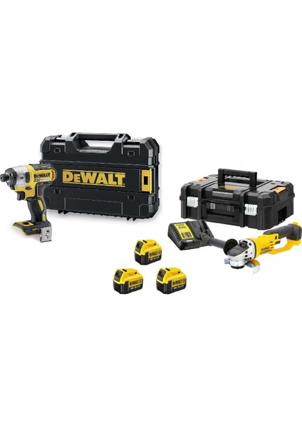 DEWALTDCF887NT Darbeli TORNAVIDA+DCG412NT Şarjlı Avuç TAŞLAMA+3X4AH Akü+1xdolum Cihazı