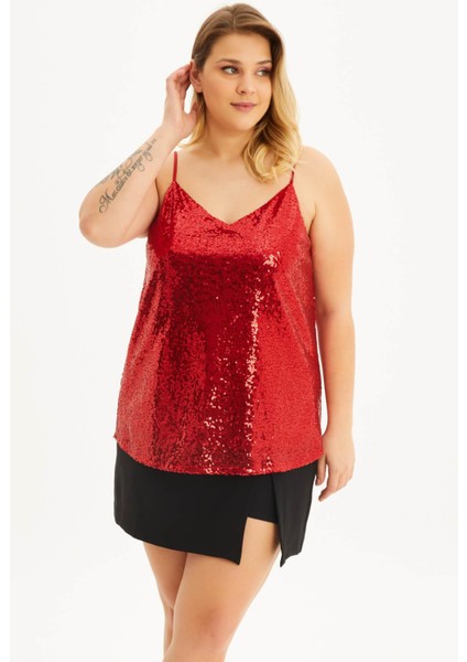 Astarlı Ip Askılı Payetli Bluz