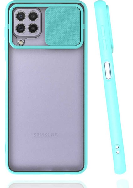 Samsung Galaxy M22 Kılıf Slayt Sürgülü Kamera Korumalı Renkli Silikon Kapak