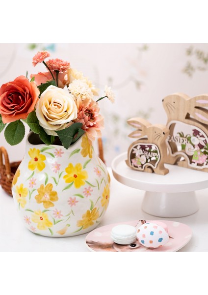 Spring Çiçek Desenli Vazo Sarı