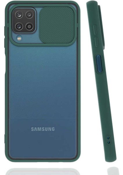 Samsung Galaxy A12 Kılıf Slayt Sürgülü Kamera Korumalı Renkli Silikon Kapak