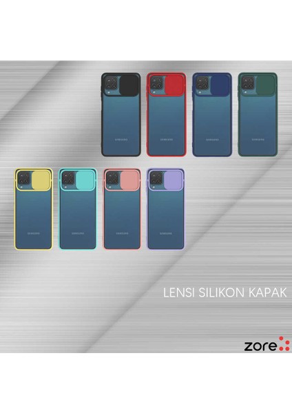 Samsung Galaxy A12 Kılıf Slayt Sürgülü Kamera Korumalı Renkli Silikon Kapak