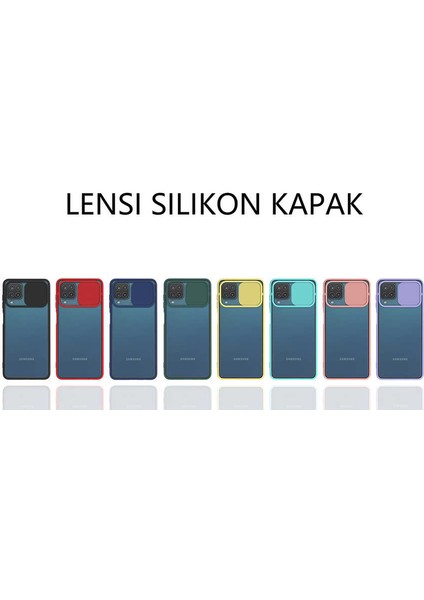 Samsung Galaxy A12 Kılıf Slayt Sürgülü Kamera Korumalı Renkli Silikon Kapak