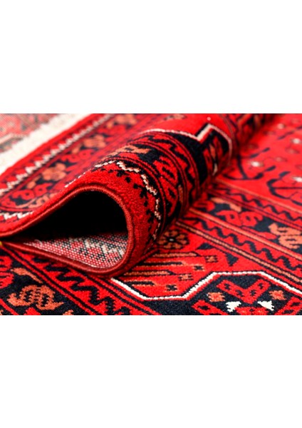 Çam Halı Bambos Plus 901 Kırmızı Yün ve Bambu ile Özel Tezgahlarda Üretilen Afgan Halısı Desenli El Emeği Modern Uşak Halısı