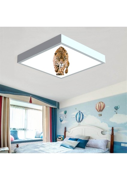 Leopar Desenli 60X60 Çocuk Odası Avize Modelleri, 54WAT Led, Tavana Model Avize, Baskılı Çocuklar Için Kare Avize modelleri