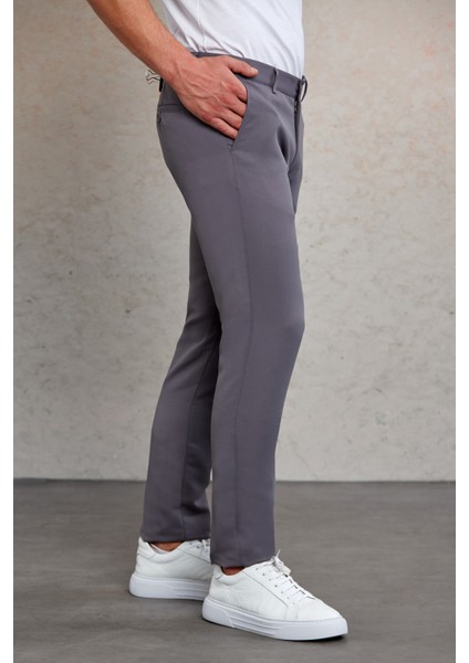 Gri D. Slim Fit Desenli Yandan Cep Kanvas Pantolon modelleri