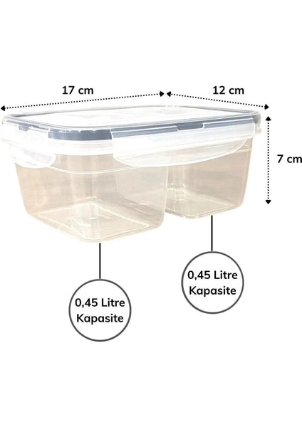 2 Bölmeli (0,45 Lt + 0,45 Lt) Saklama Beslenme Kabı Lunch Box