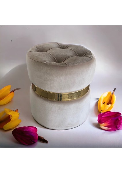 Puf Lüks Silinebilir Kumaş Kapitoneli Gold Detaylı