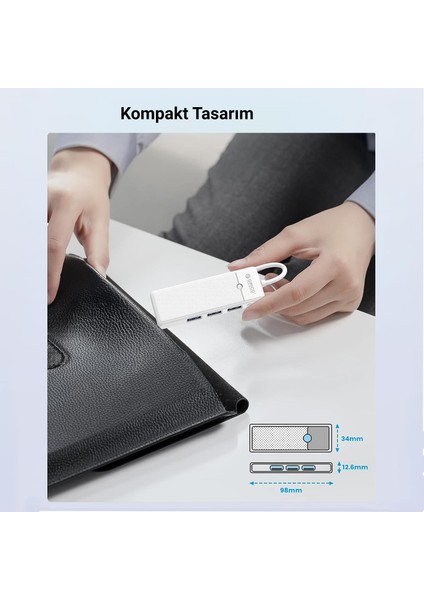 Type-C To 3.0 Tf Sd Kart Okuyucu 3 Portlu USB 3.0 Çoklayıcı Adaptör Beyaz