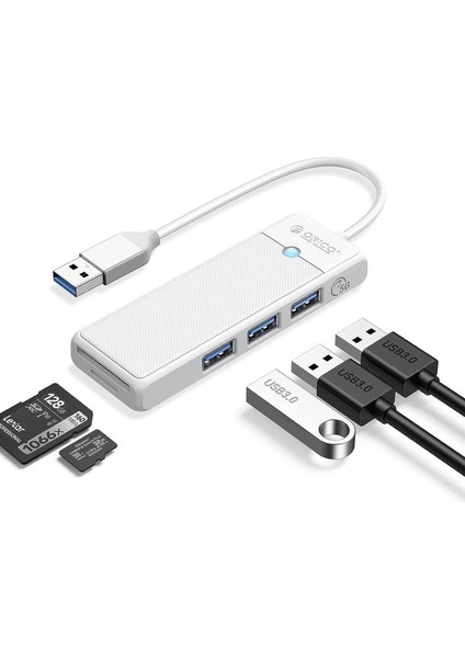 USB 3.0 To 3.0 Tf Sd Kart Okuyucu 3 Portlu USB 3.0 Çoklayıcı Adaptör Beyaz