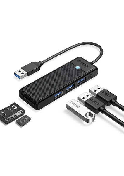 USB 3.0 To 3.0 Tf Sd Kart Okuyucu 3 Portlu USB 3.0 Çoklayıcı Adaptör Siyah