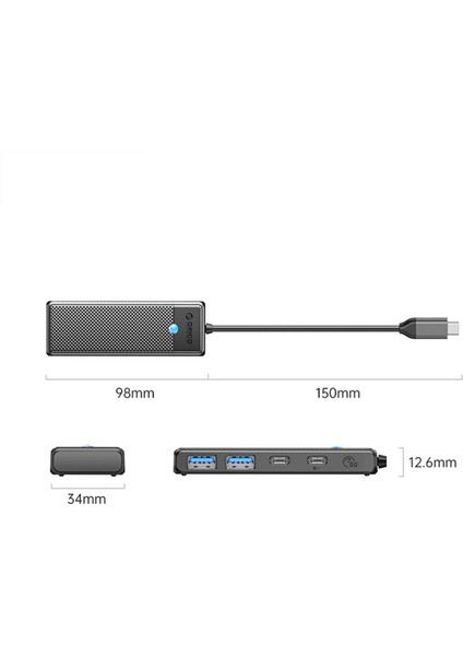 4 Portlu Type-C To USB 3.0 / Type-C Pd 100W Yüksek Hızlı 5gbps Hub Çoklayıcı Siyah