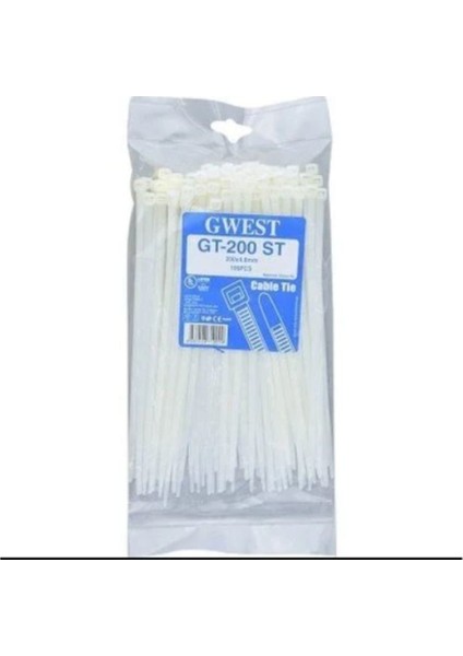 Gwest Gt 200 St (100 Adet) 200X4.8MM Beyaz Kablo Bağı