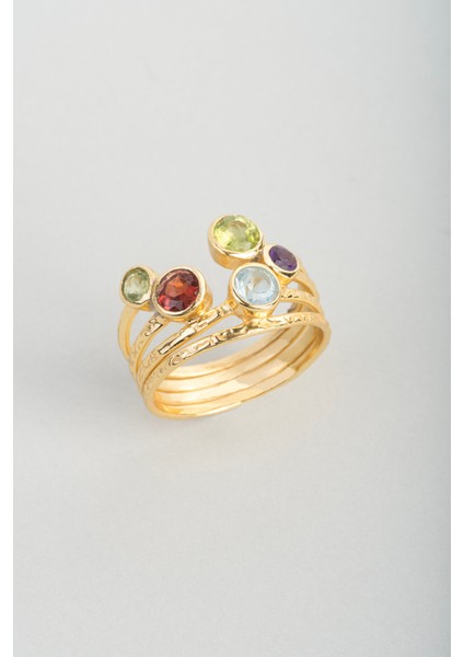 Iris'in Gökkuşağı 18 Ayar Altın Kaplama Gümüş Peridot Taşlı Yüzük