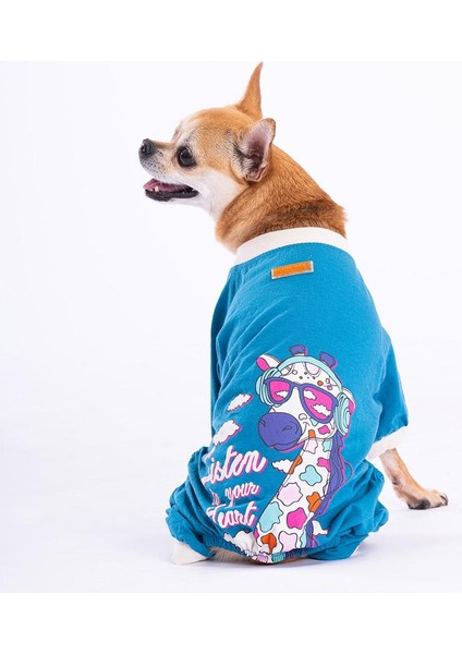 Cadet Blue Giraffe Küçük Irk Köpek Penye Tulum (2,5 Kg-11 kg Arasına Uygun)