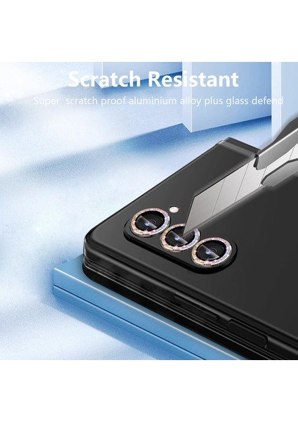 Samsung Galaxy Z Fold 5 Uyumlu Metal Taşlı Temperli Cam Lens Koruyucu