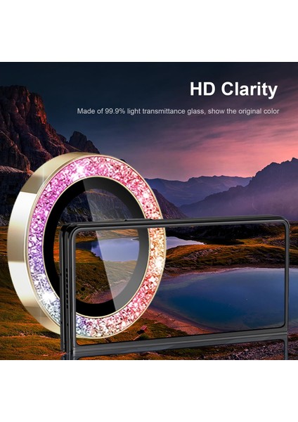 Samsung Galaxy Z Fold 5 Uyumlu Metal Taşlı Temperli Cam Lens Koruyucu