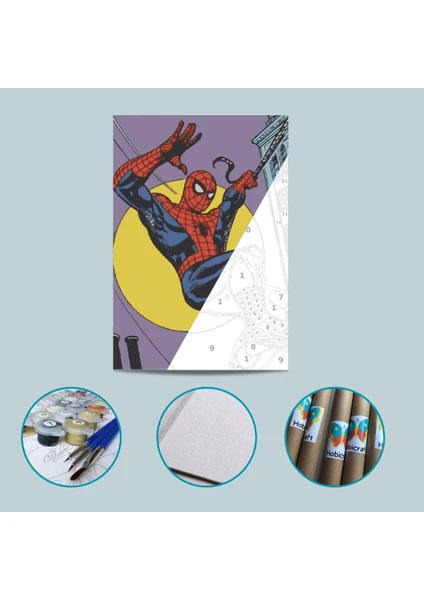 Hobi Art Market Spiderman Tuval Kağıdından Sayılarla Boyama Seti Boya ve Fırça Dahil