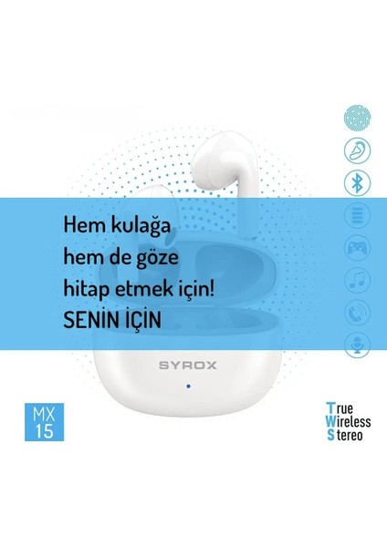 MX15 Dokunmatik Bluetooth Kulaklık Tws +Ekstra Bass