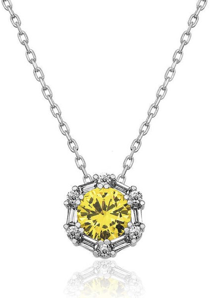 ​925 Ayar Gümüş Buğday Sarısı Baget Taşlı Kadın Gümüş Kolye