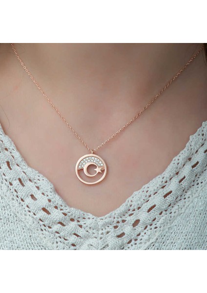 925 Ayar Gümüş Rose Ay Yıldız Kadın Gümüş Kolye fiyatları