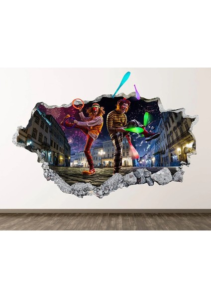 Sokak Sirki-Palyaçolar Full Hd Baskı 3D Modern Duvar Sticker