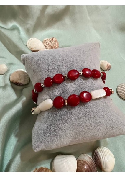 Mercan ve Sedef Boncuğundan Doğal Taş Bileklik