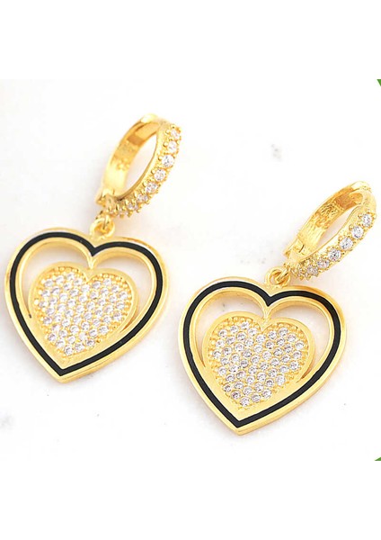 Gümüş Gold Sallantılı Kalp Kadın Küpe