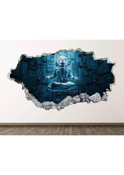 Meditasyon Yapan Astronot Full Hd Baskı 3D Modern Duvar Sticker