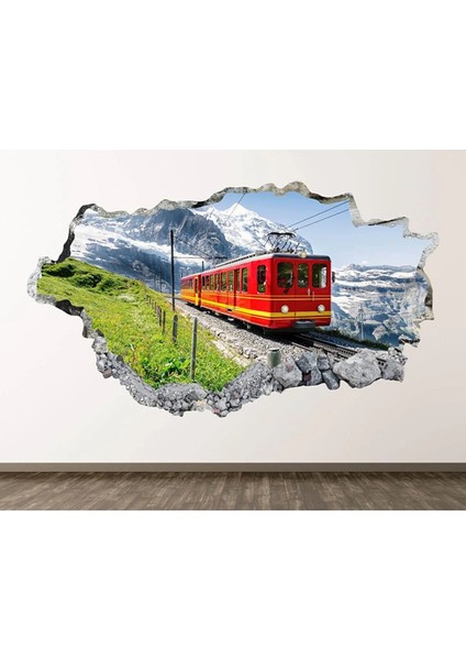 Kırmızı Tren Temalı Full Hd Baskı 3D Modern Duvar Sticker